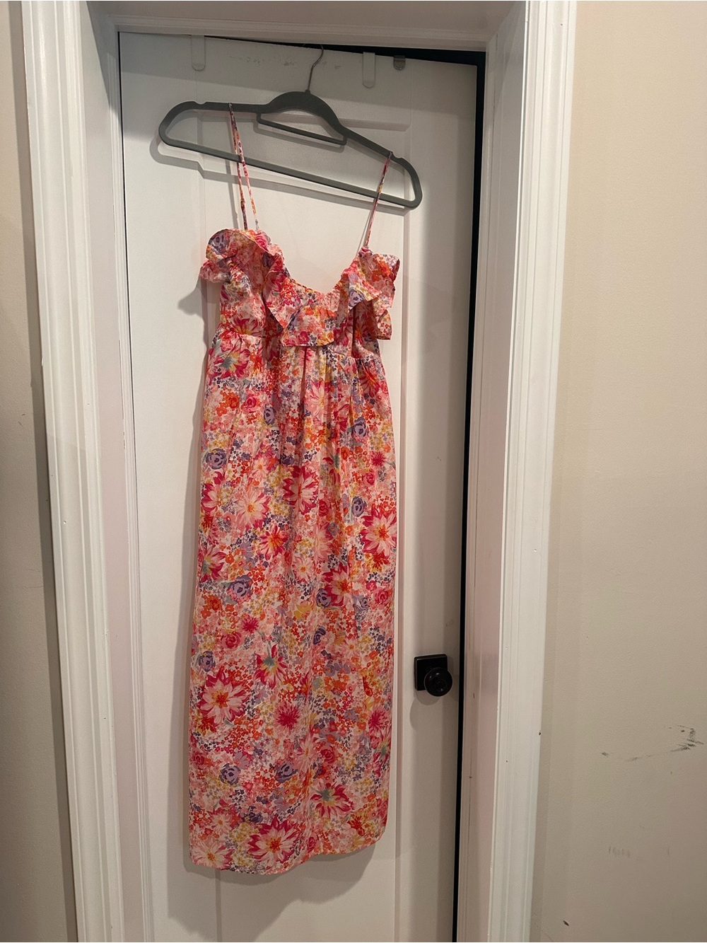 H&M Pink Multi Floral Ruffle Strap Maxi Dress
